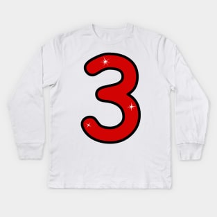 third, three, 3 years, 3 year old, date, number 3, number three,  3st birthday gift, 3st birthday design, anniversary, birthday, anniversary, Numeral 3, Kids Long Sleeve T-Shirt